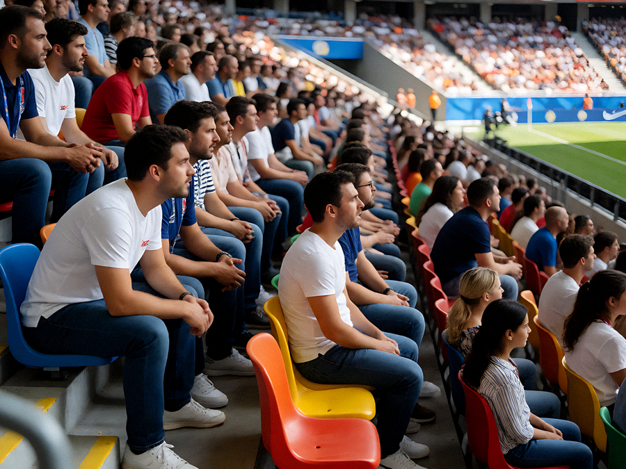 体育场看台上观众观看比赛的广角画面