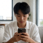 赛事关注者用户头像，一位拿着手机查看赛程的年轻人