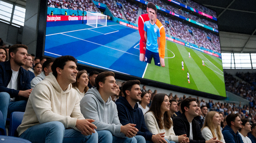 赛事直播现场大屏幕与观众席实时画面